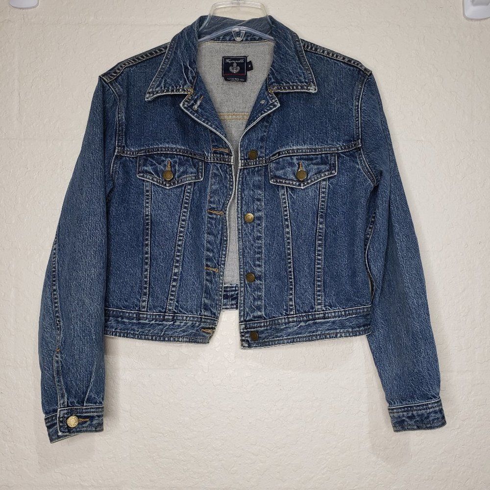Vintage Faconnable Iconic Cotton Jean Jacket with Back Logo Patch Size Medium - Picture 6 of 16